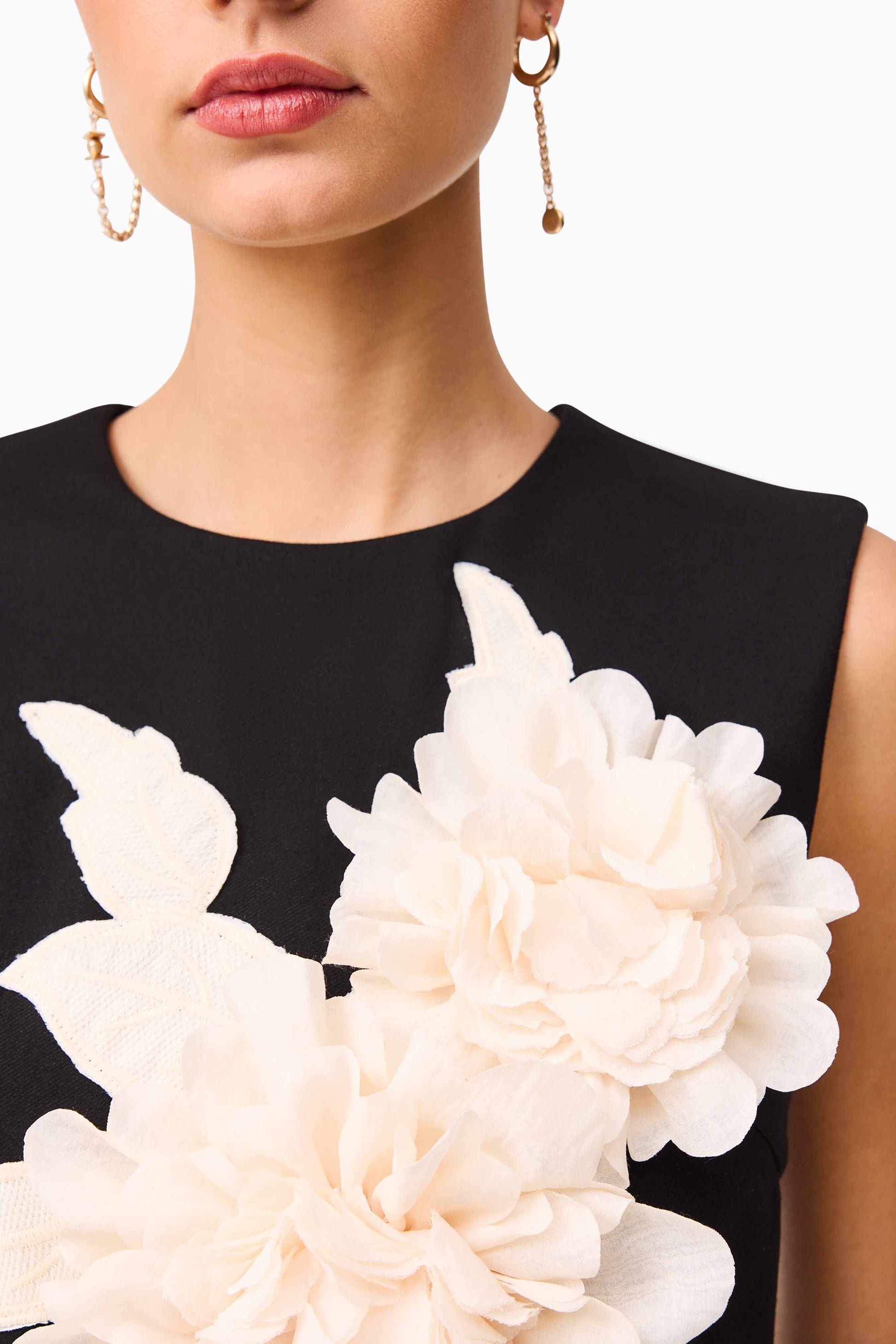 elizabeth 3d flower embellished Mini Dress in Black