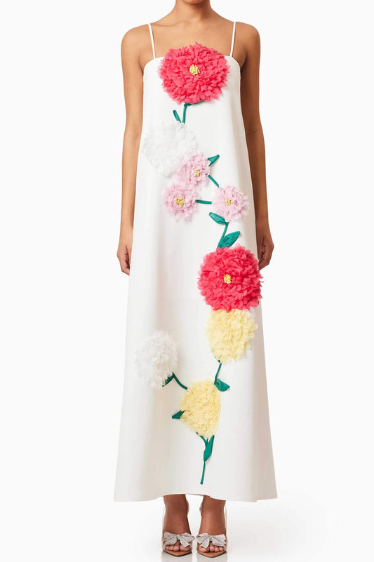 Ellalabel aaliyah Buttercup Embroidered Maxi Dress in White in White - Crafted from High-quality Fabrication- Ideal for Wedding Guest and Formal Galas.