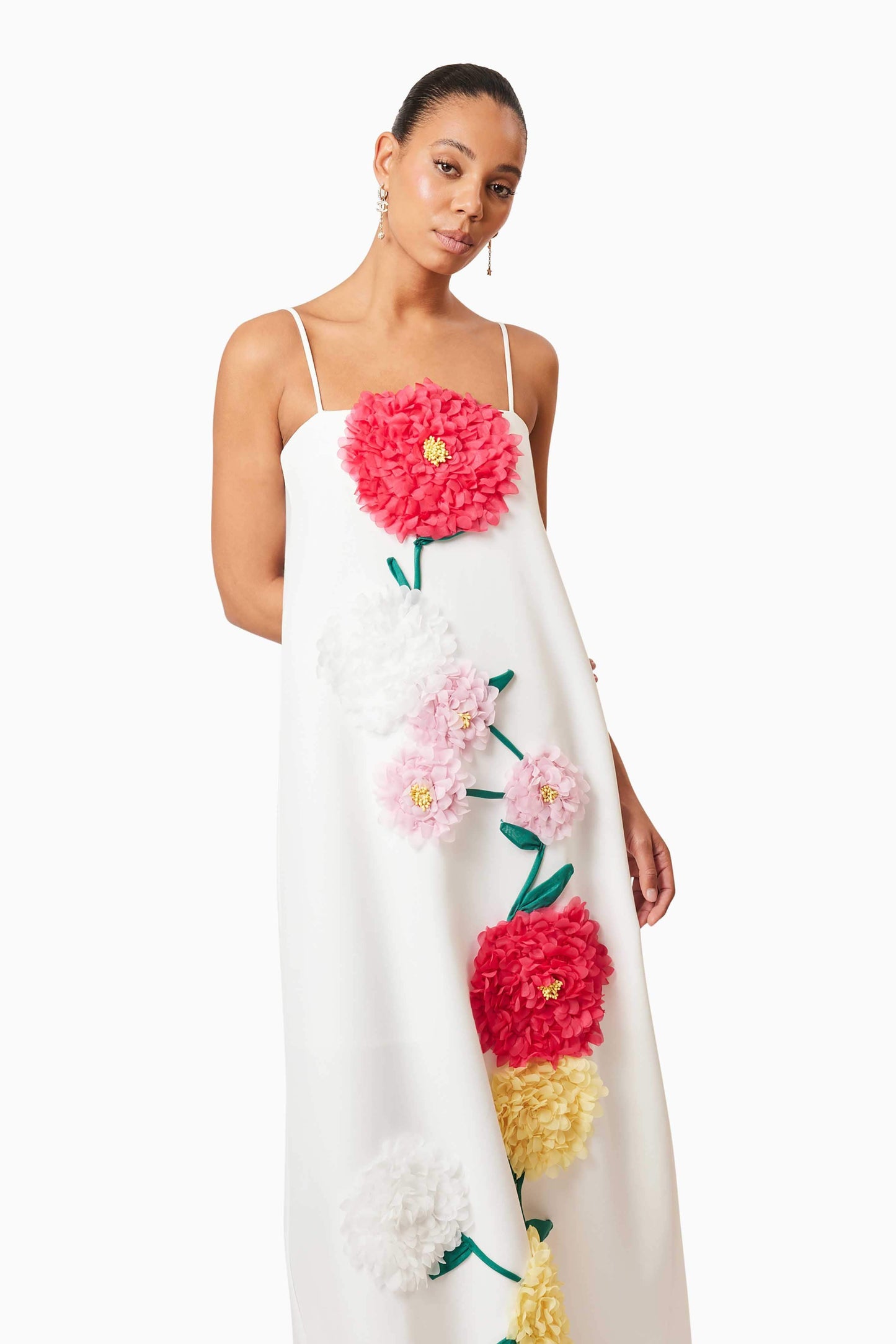 aaliyah Buttercup Embroidered Maxi Dress in White - Stylish red dress for special occasions | Buy Online