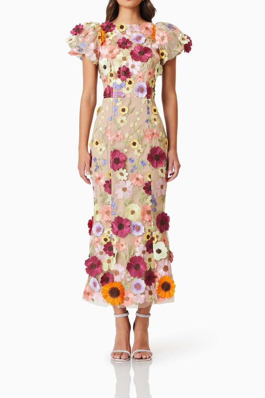 Ellalabel madeline 3D Lace Maxi Dress In Pink in PINK - Crafted from Intricate Lace Fabrication- Ideal for Wedding Guest and Formal Galas.