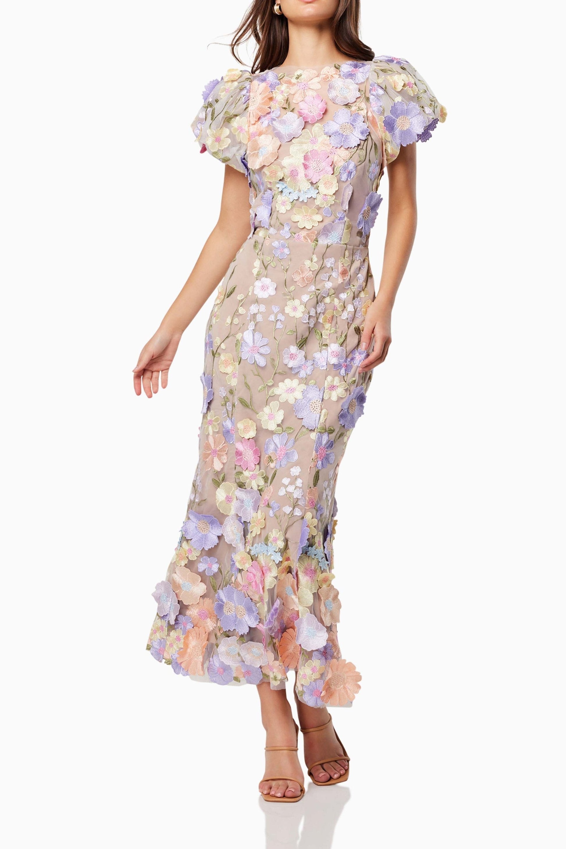 madeline 3D Lace Maxi Dress In Purple