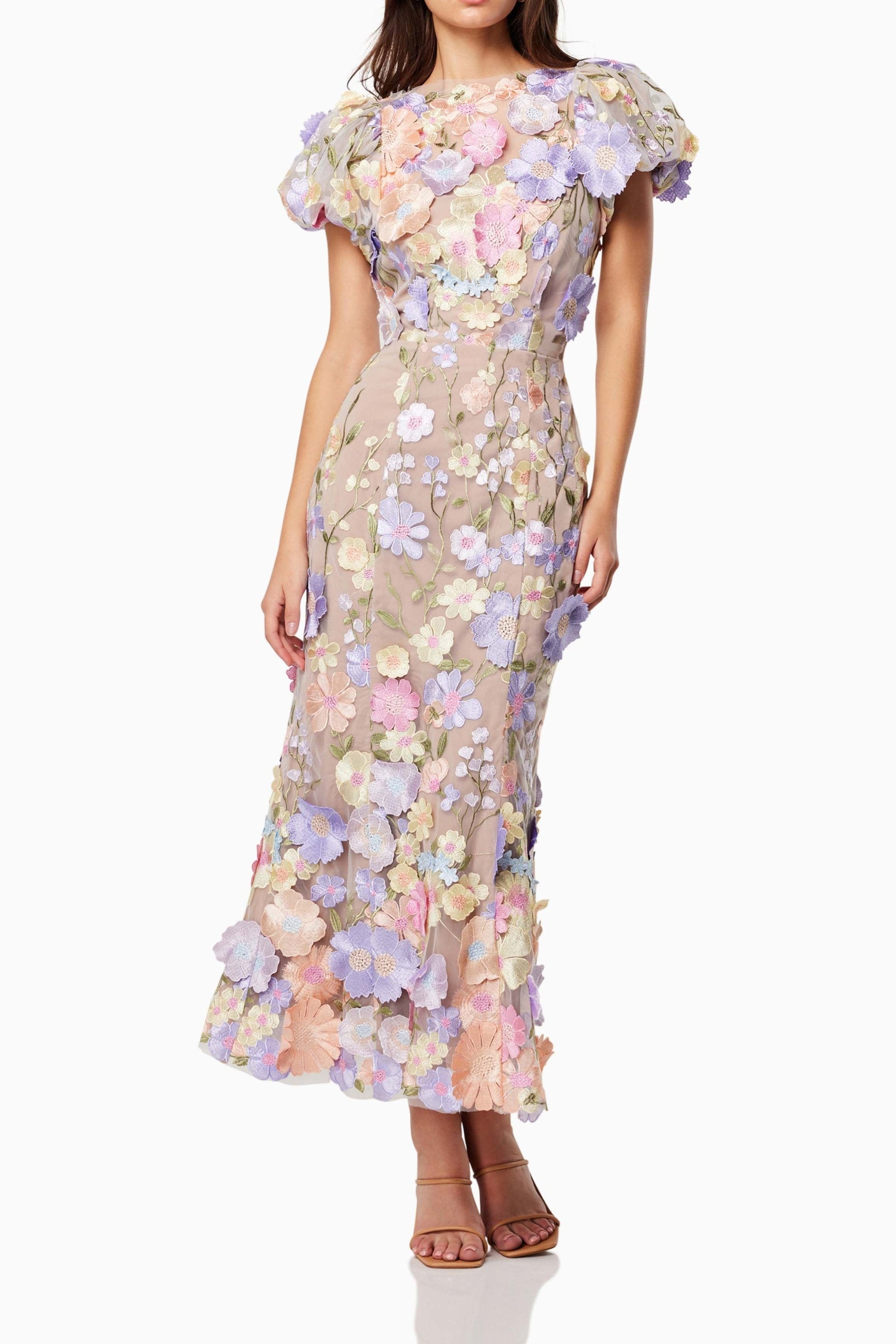 madeline 3D Lace Maxi Dress In Purple