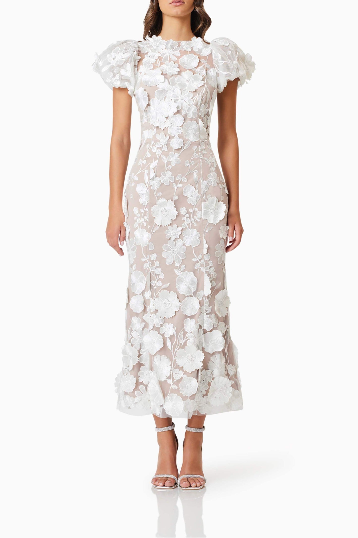 madeline 3D Lace Maxi Dress In White - Stylish white dress for special occasions | Buy Online
