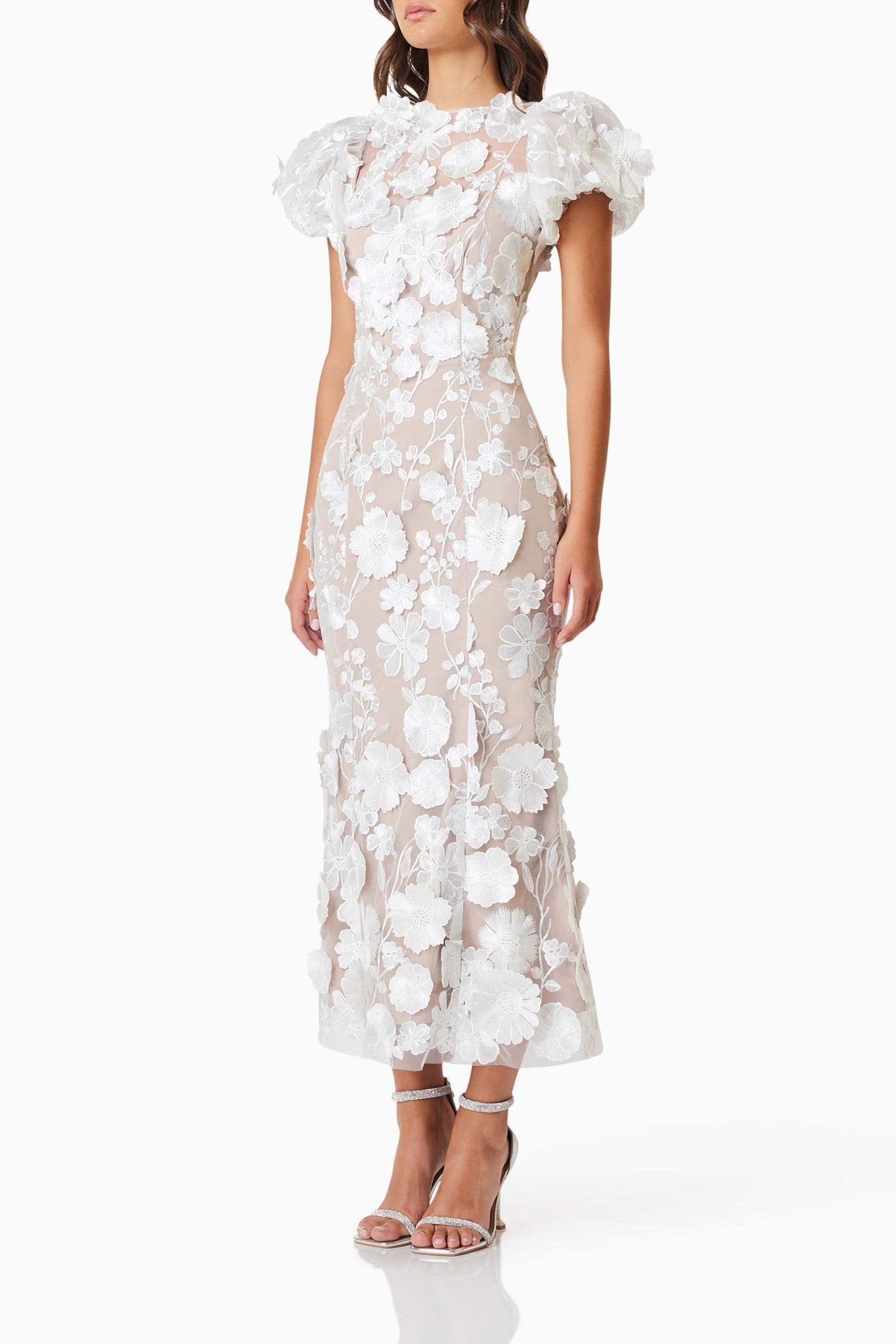 Stylish white dress | madeline 3D Lace Maxi Dress In White - Ideal for special occasions