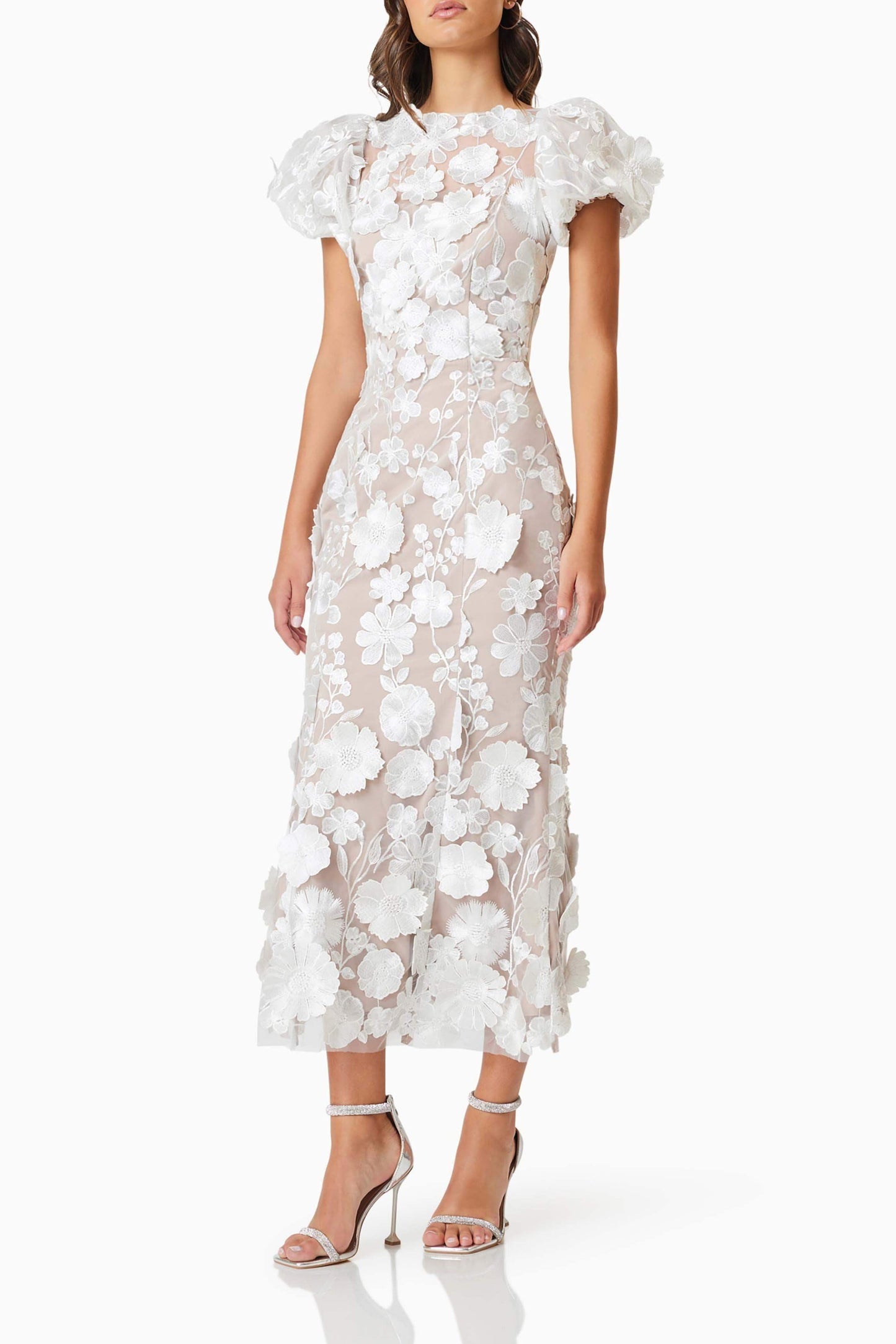 Stylish white dress | madeline 3D Lace Maxi Dress In White - Ideal for special occasions