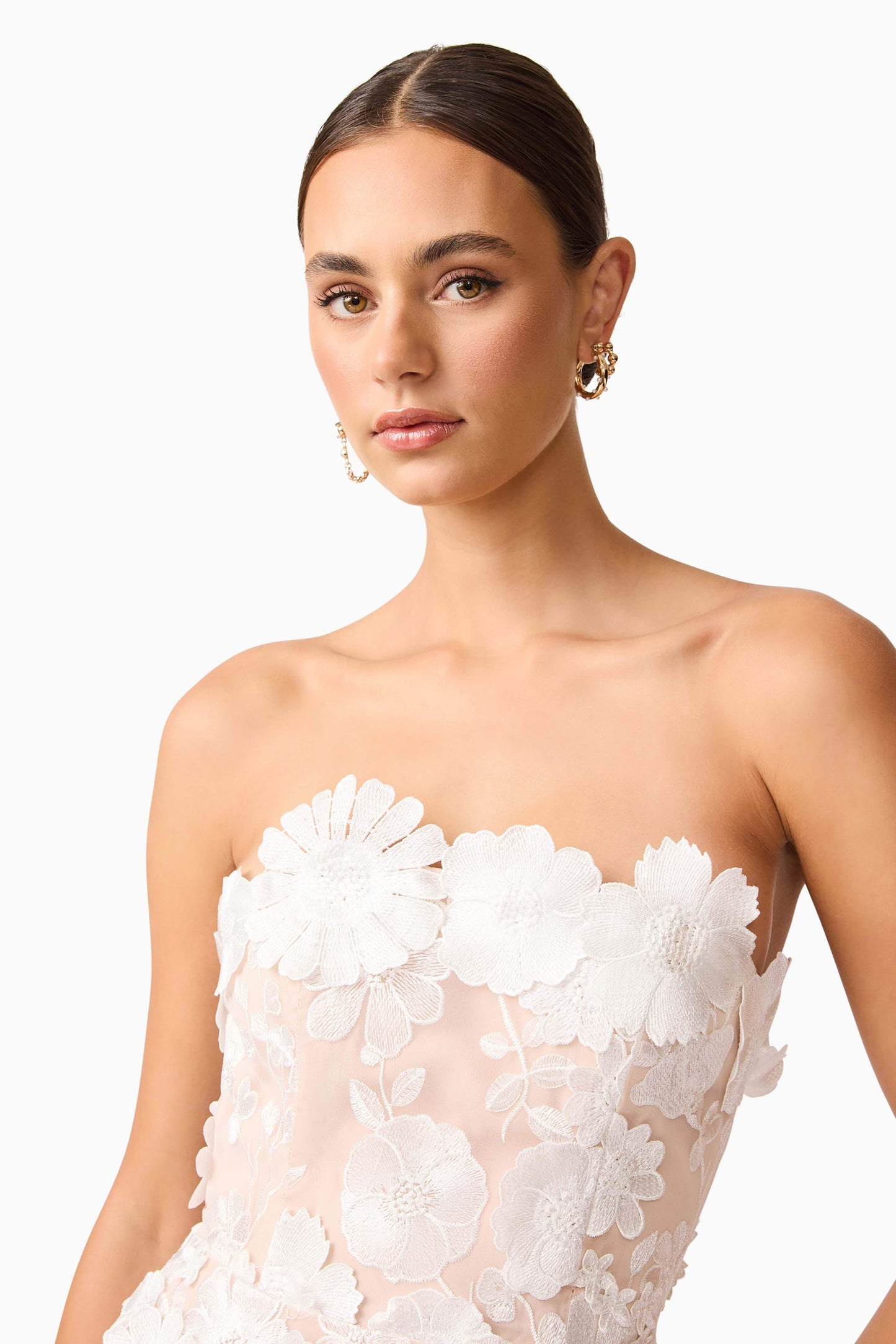 Selene 3D flower Tiered Maxi Dress In White - Stylish red dress for special occasions | Buy Online