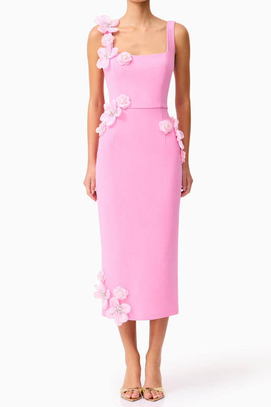 Ellalabel Chantelle 3D Midi Dress in Pink in Pink - Crafted from High-quality Fabrication- Perfect for Garden Parties and Resort Wear.