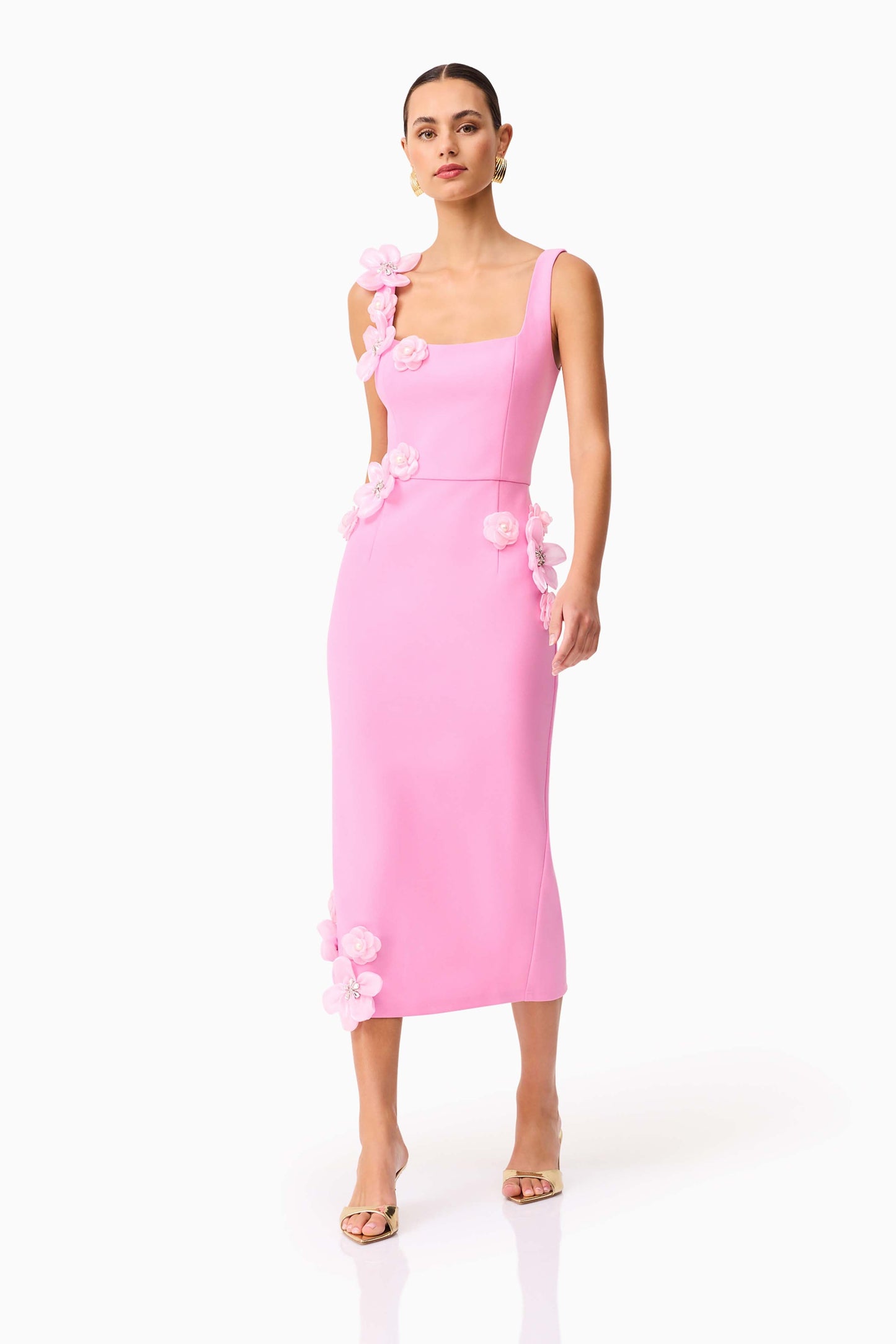 Chantelle 3D Midi Dress in Pink - Stylish pink dress for special occasions | Buy Online