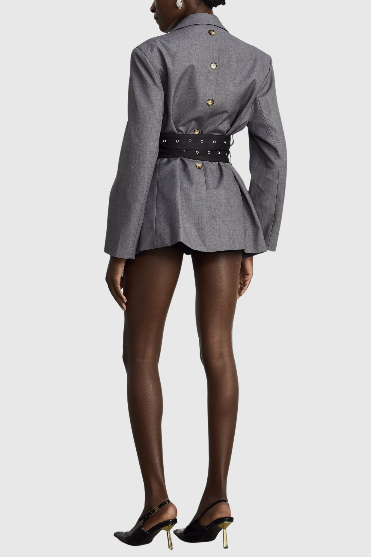 Eairein Belte Waist Blazer - Grey