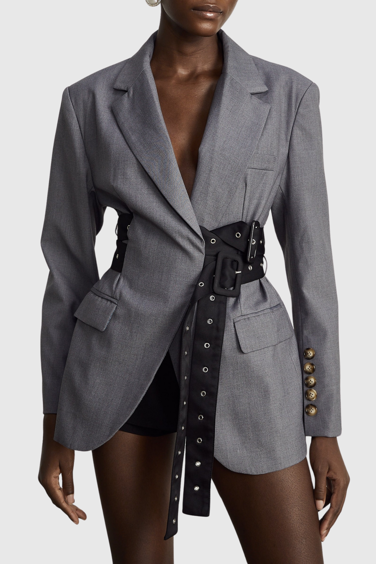 Eairein Belte Waist Blazer - Grey - Stylish beautiful dress for special occasions | Buy Online