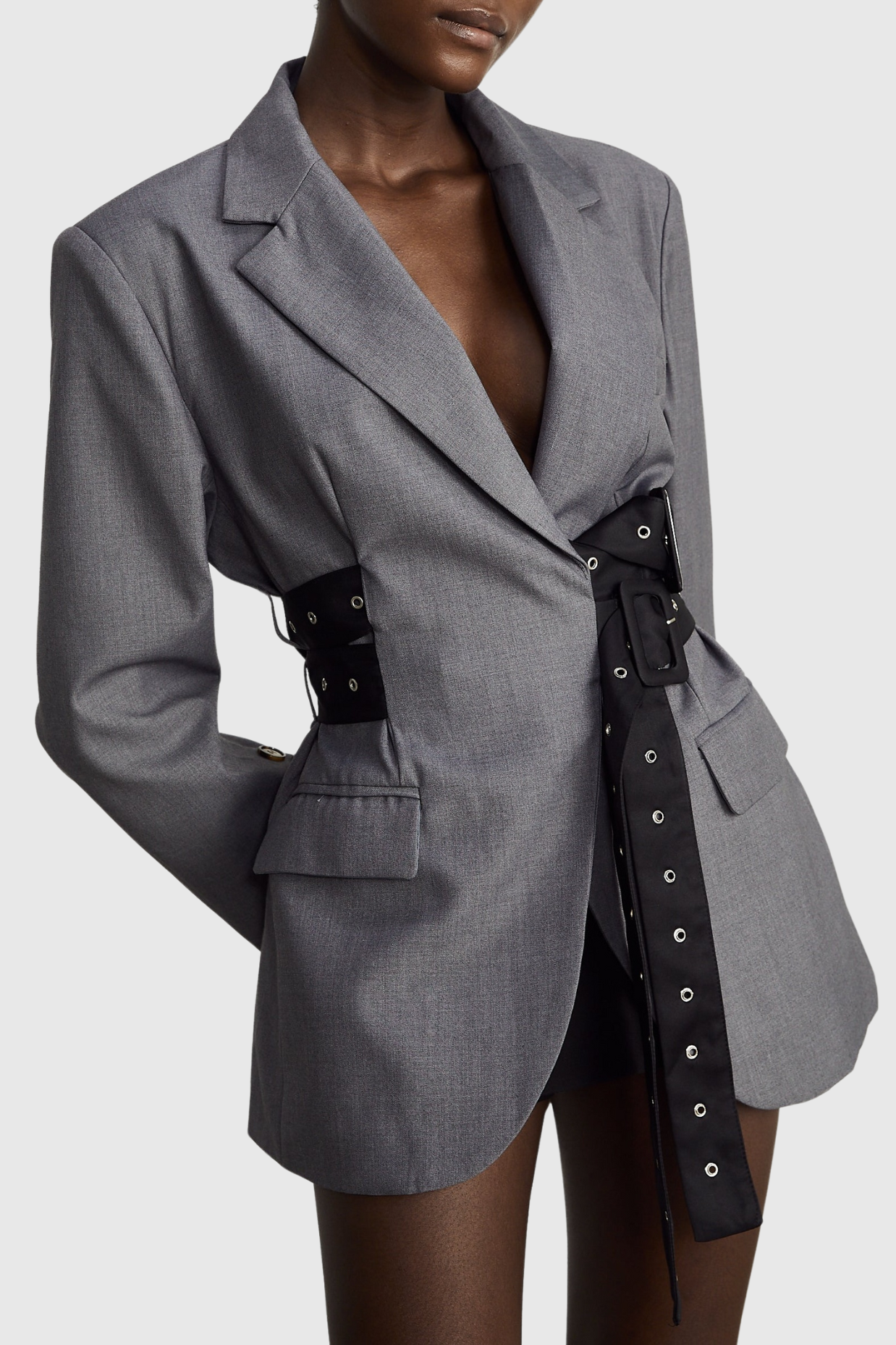 Eairein Belte Waist Blazer - Grey