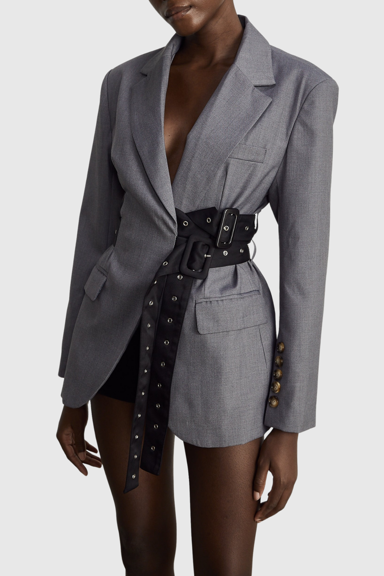 Shop  beautiful dress - Perfect for special occasions | Eairein Belte Waist Blazer - Grey
