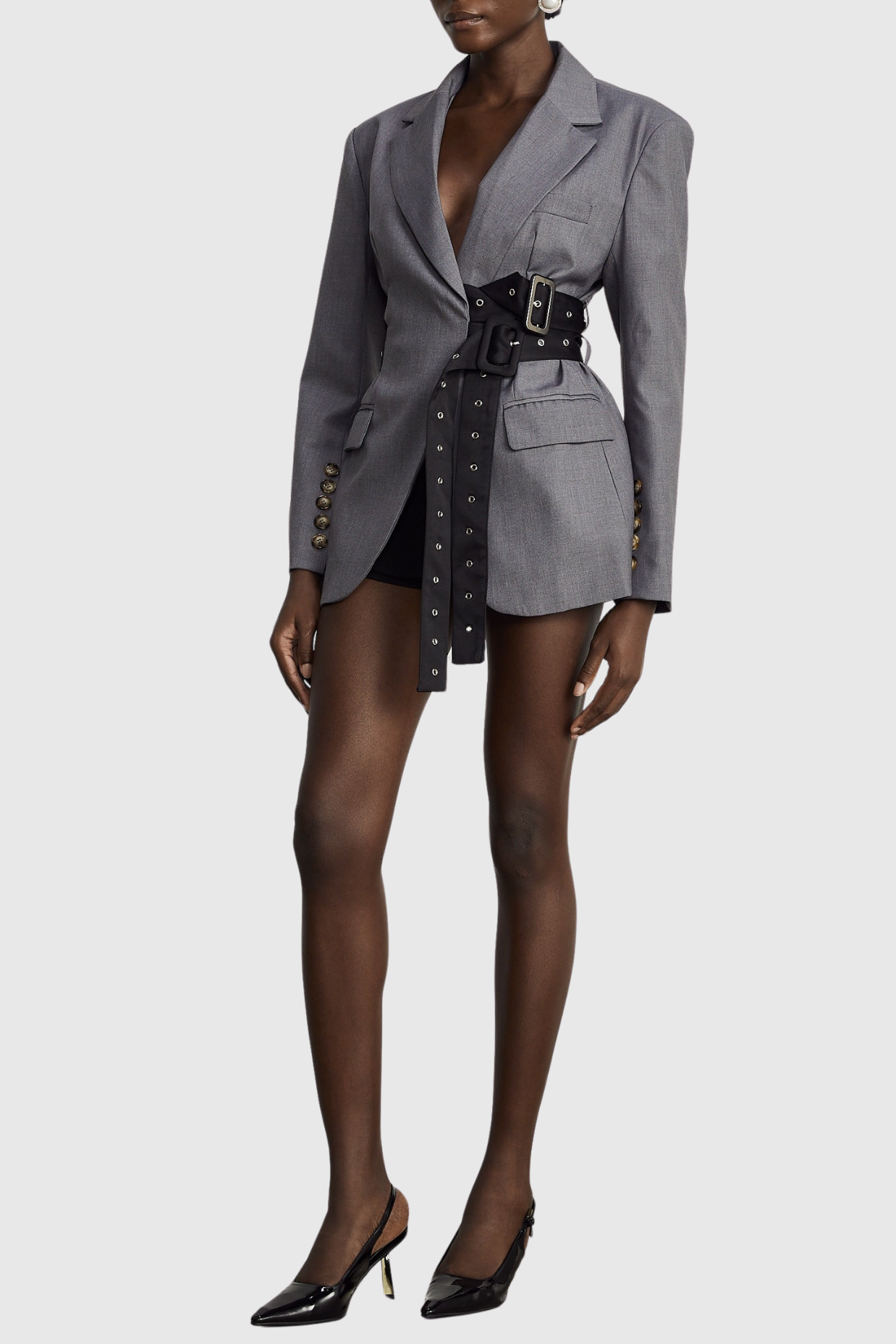 Shop  beautiful dress - Perfect for special occasions | Eairein Belte Waist Blazer - Grey