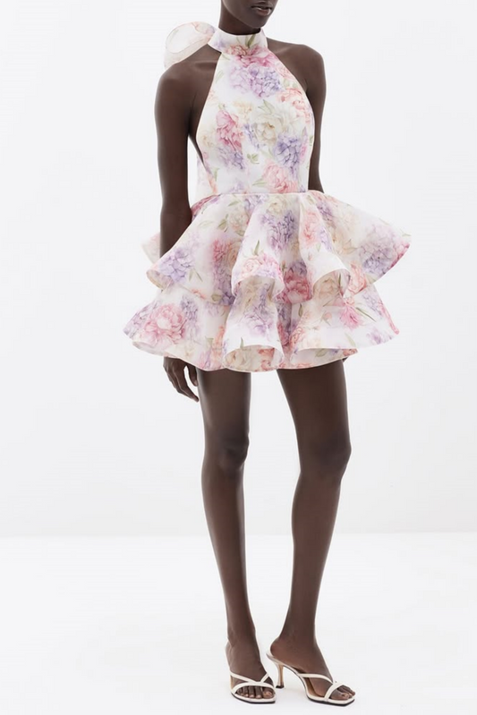 Ellalabel Earna Floral Print Halter Mini Dress - Crafted from High-quality Fabrication- Best for Cocktail Parties and Night Out.