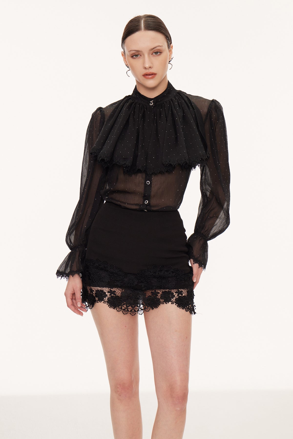 philipppa black Rhinestone Floral Skirt Set