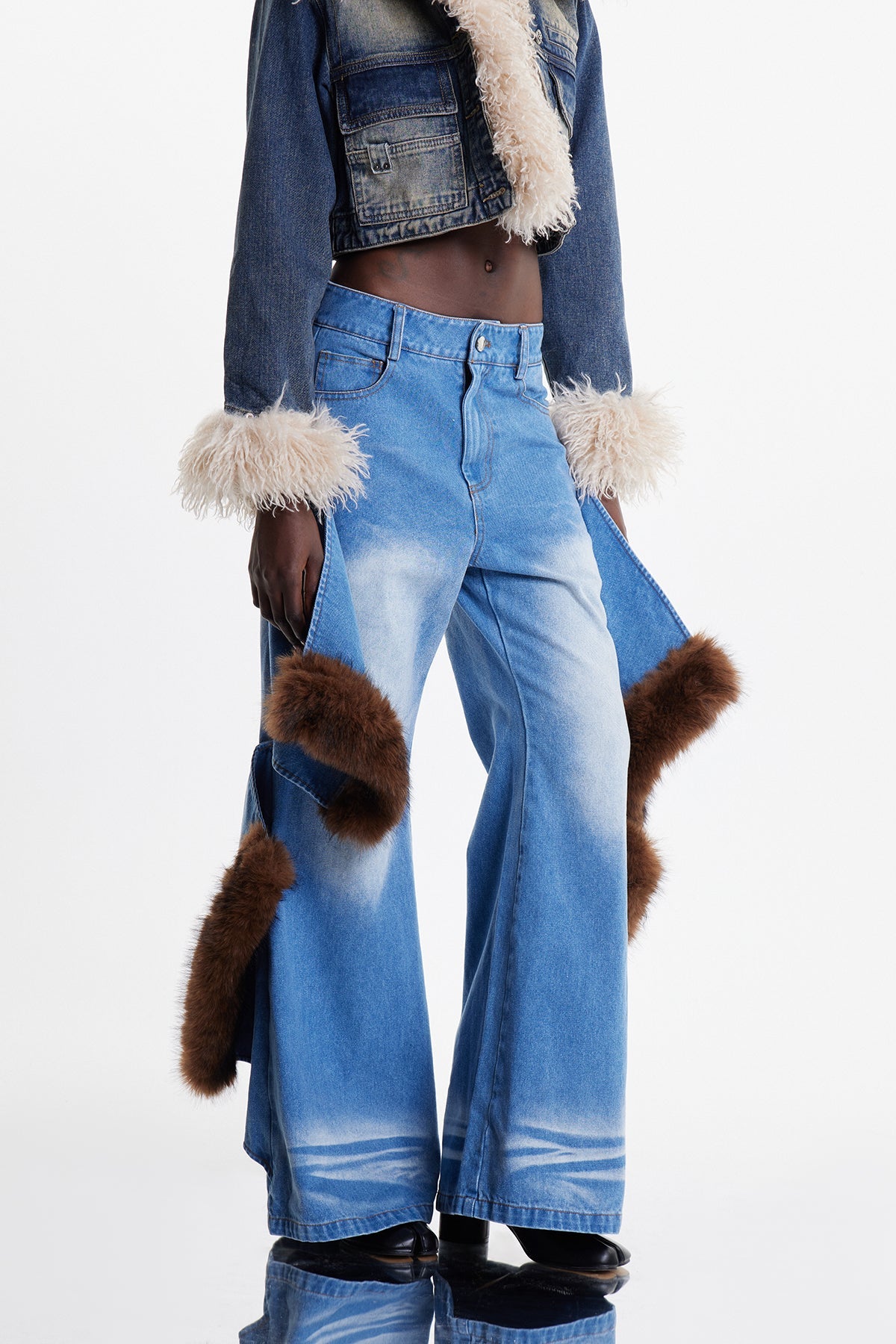 martha Deconstruct Faux Fur Wide Leg Jeans