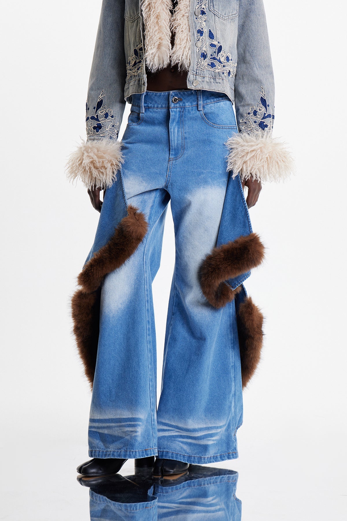 martha Deconstruct Faux Fur Wide Leg Jeans