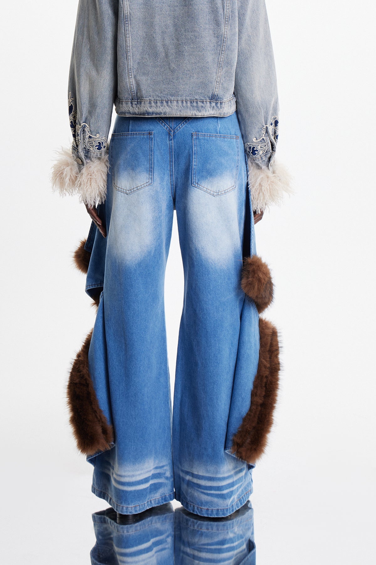 martha Deconstruct Faux Fur Wide Leg Jeans