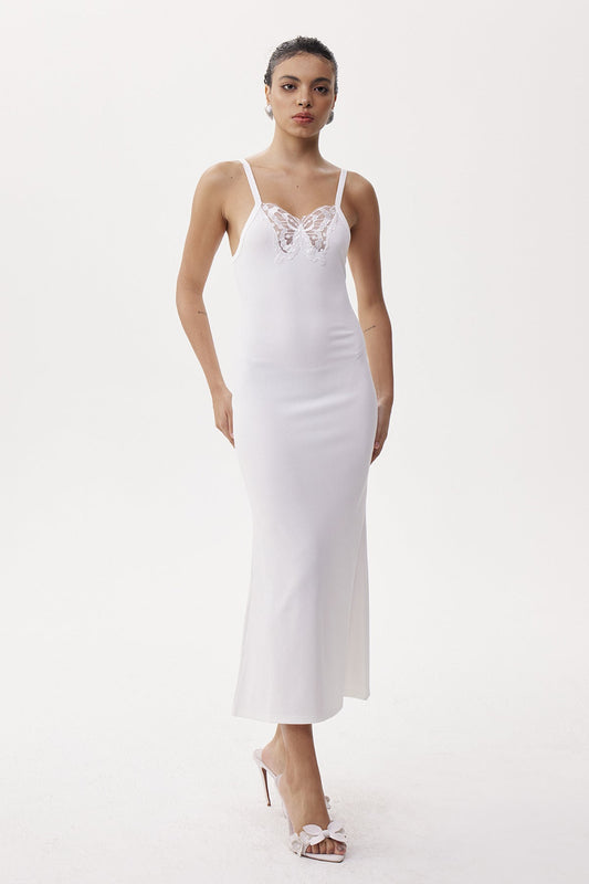 Ellalabel vicky Butterfly Embroidered Maxi Dress - Crafted from High-quality Fabrication- Ideal for Wedding Guest and Formal Galas.