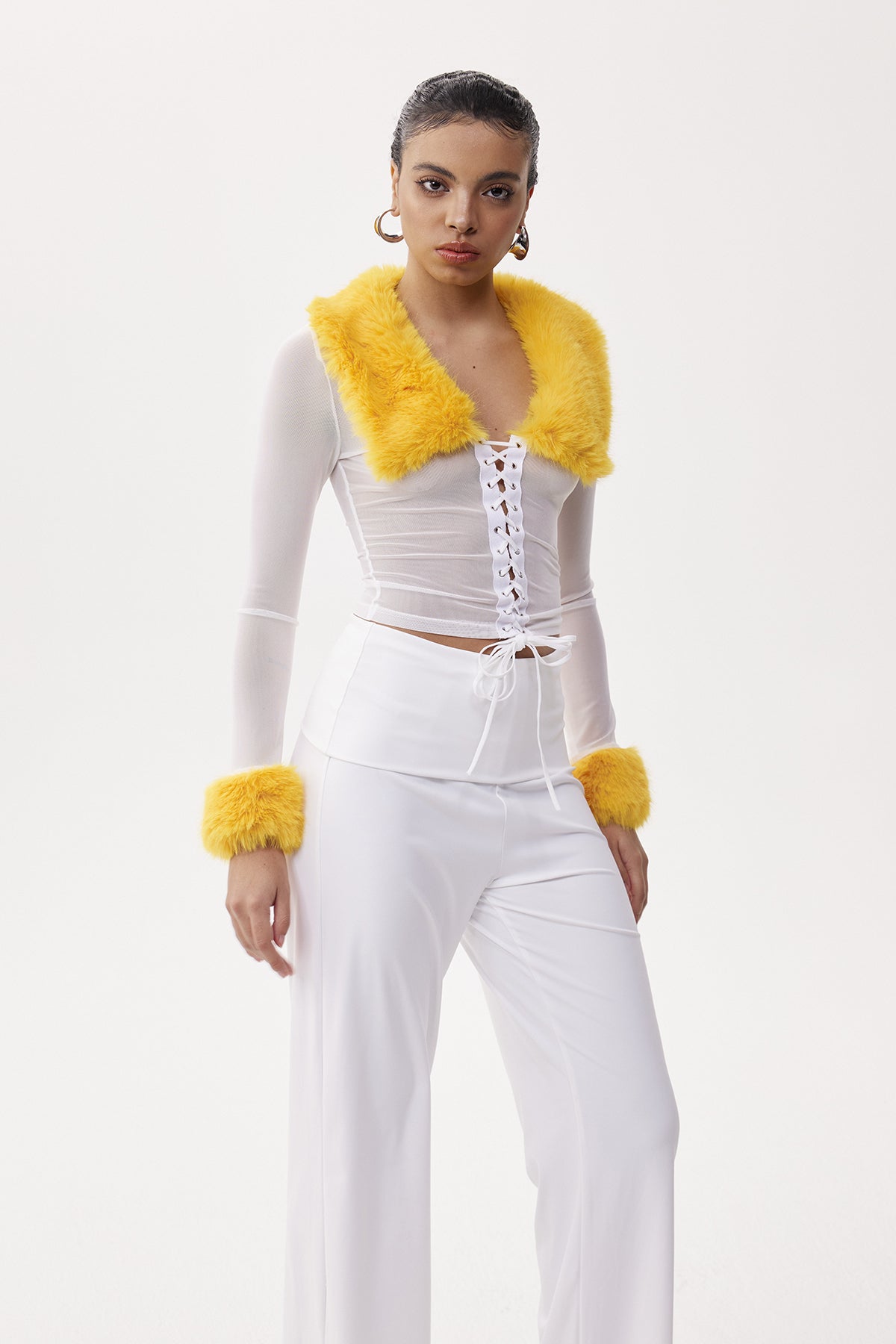 vivien Faux Fur Lace Up Top