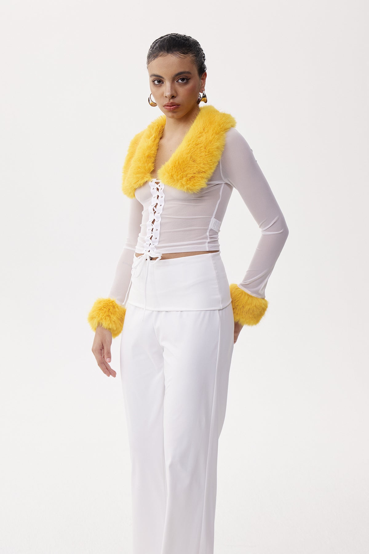 vivien Faux Fur Lace Up Top