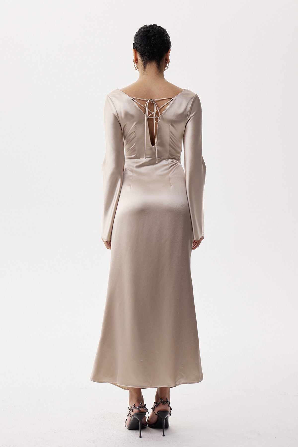 annabelle Asymmetric Ruch Satin Maxi Dress