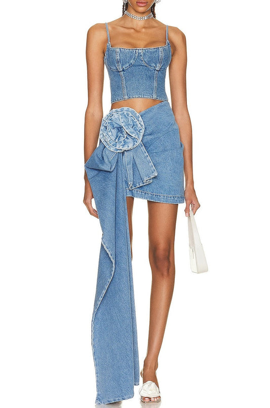 Ellalabel Elianna Floral Denim Mini Skirt - Crafted from High-quality Fabrication- Best for Cocktail Parties and Night Out.