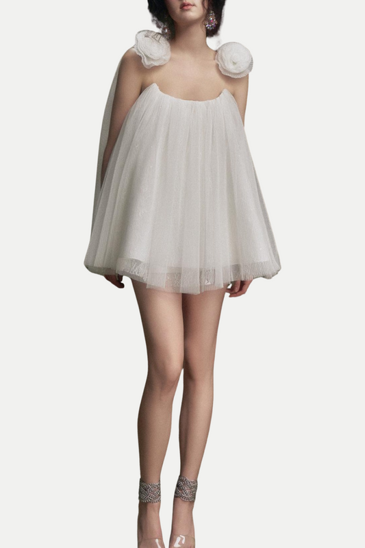 Ellalabel Eorland Floral Chiffon Ruched Mini Dress - Crafted from Flowy Chiffon- Best for Cocktail Parties and Night Out.