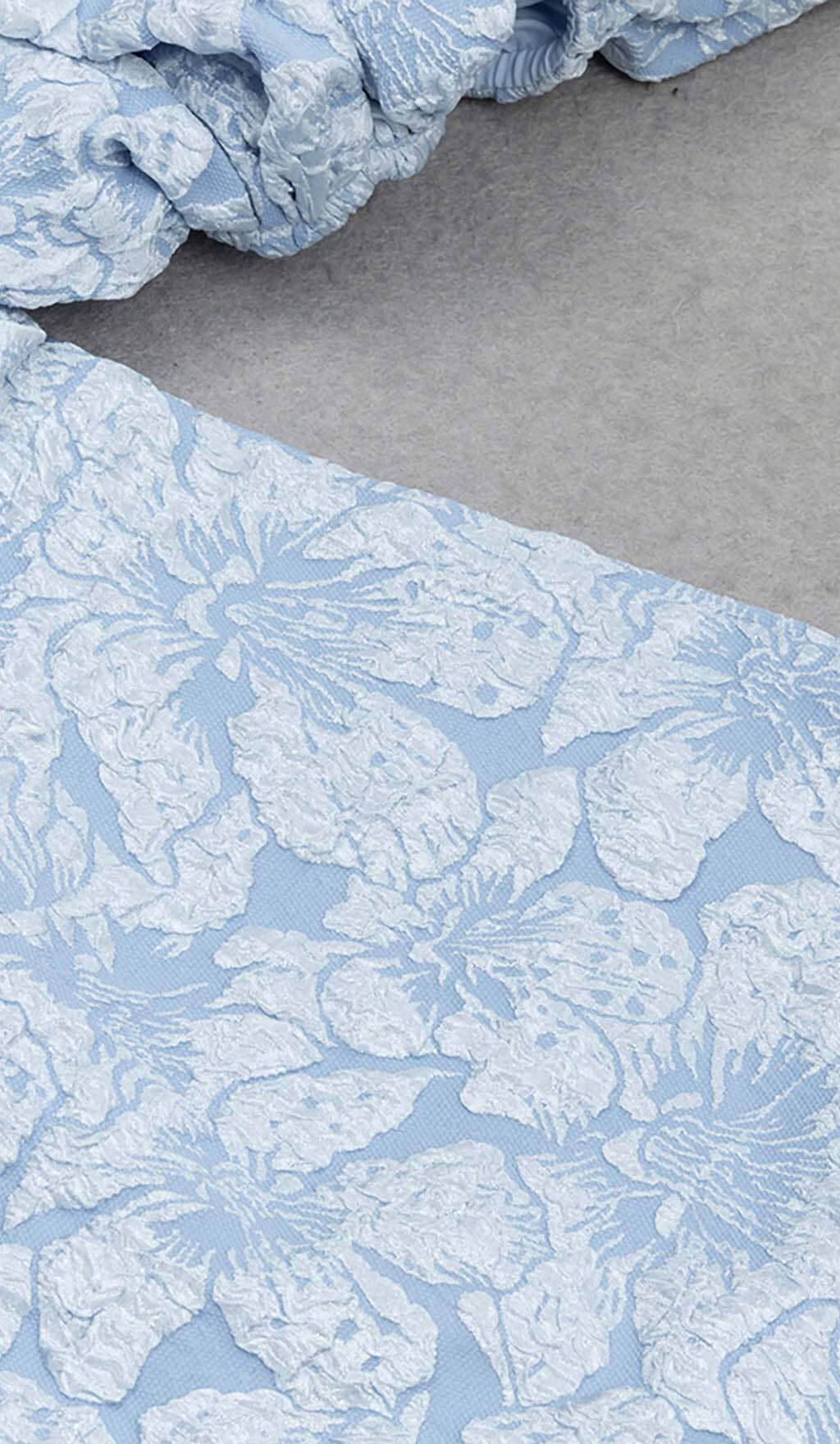 maureen SKY blue Jacquard PUFF SLEEVE MIDI DRESS