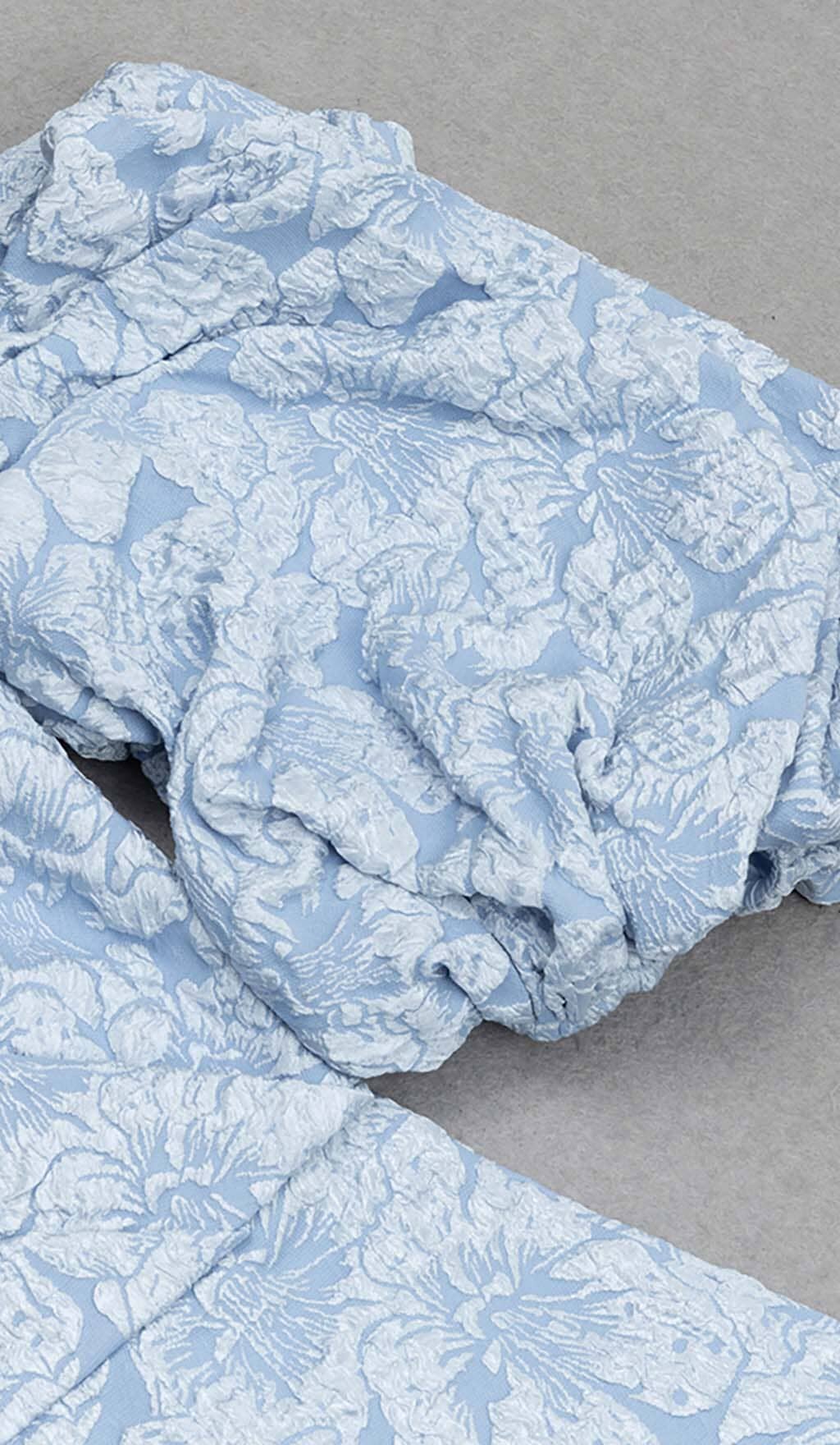 maureen SKY blue Jacquard PUFF SLEEVE MIDI DRESS