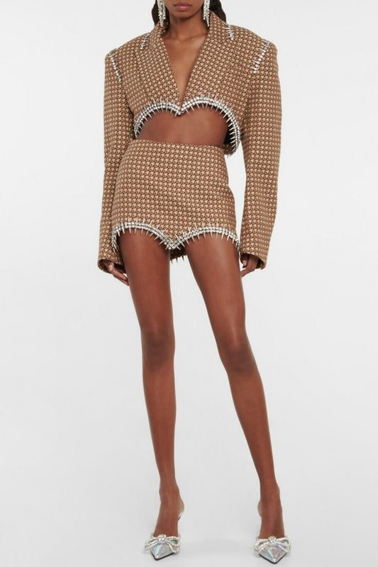 Ellalabel Frederica Crystal-embellished Blazer Set in BROWN - Crafted from High-quality Fabrication - Designed for Elegant Occasions.