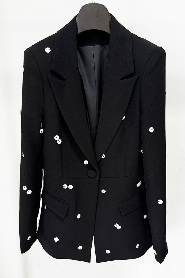 Gana Sequin Dot Trumpet Blazer - Black