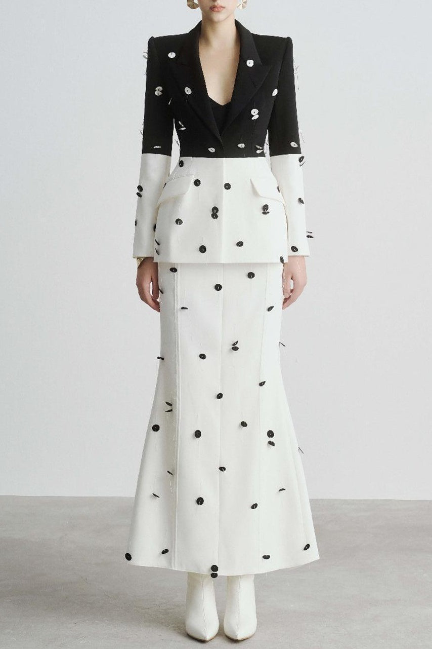 Gana Sequin Dot Trumpet Blazer - White