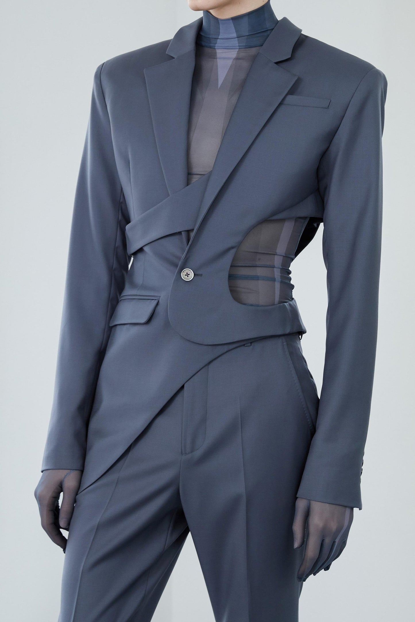 Georgia Asymmetric Cutout Blazer - Grey - Stylish beautiful dress for special occasions | Buy Online