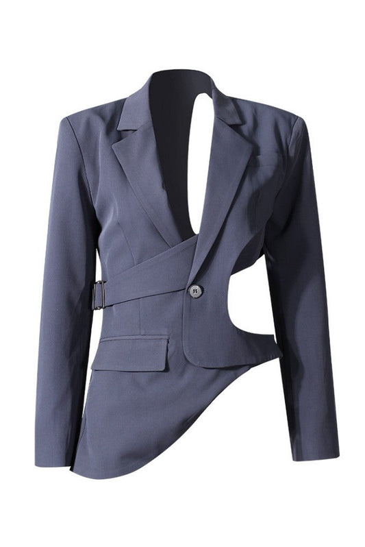 Ellalabel Georgia Asymmetric Cutout Blazer - Grey - Crafted from High-quality Fabrication - Designed for Elegant Occasions.