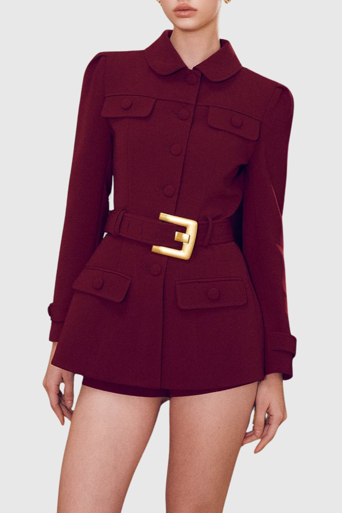 jacqueline Belted Mini Blazer Dress in burgundy