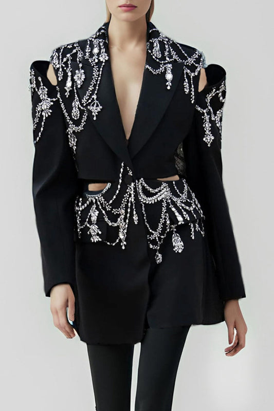 Ellalabel Gustina Crystal-embellished Cutout Blazer - Crafted from High-quality Fabrication - Designed for Elegant Occasions.