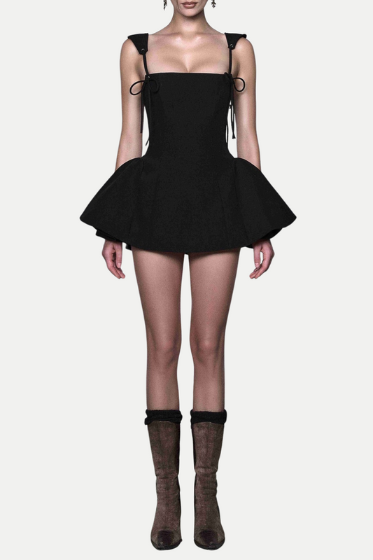 Ellalabel Hazal Lace Up Spaghetti Mini Dress - Crafted from Intricate Lace Fabrication- Best for Cocktail Parties and Night Out.