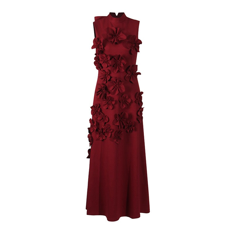 modesty RED FLOWER EMBELLISHED MAXI DRESS
