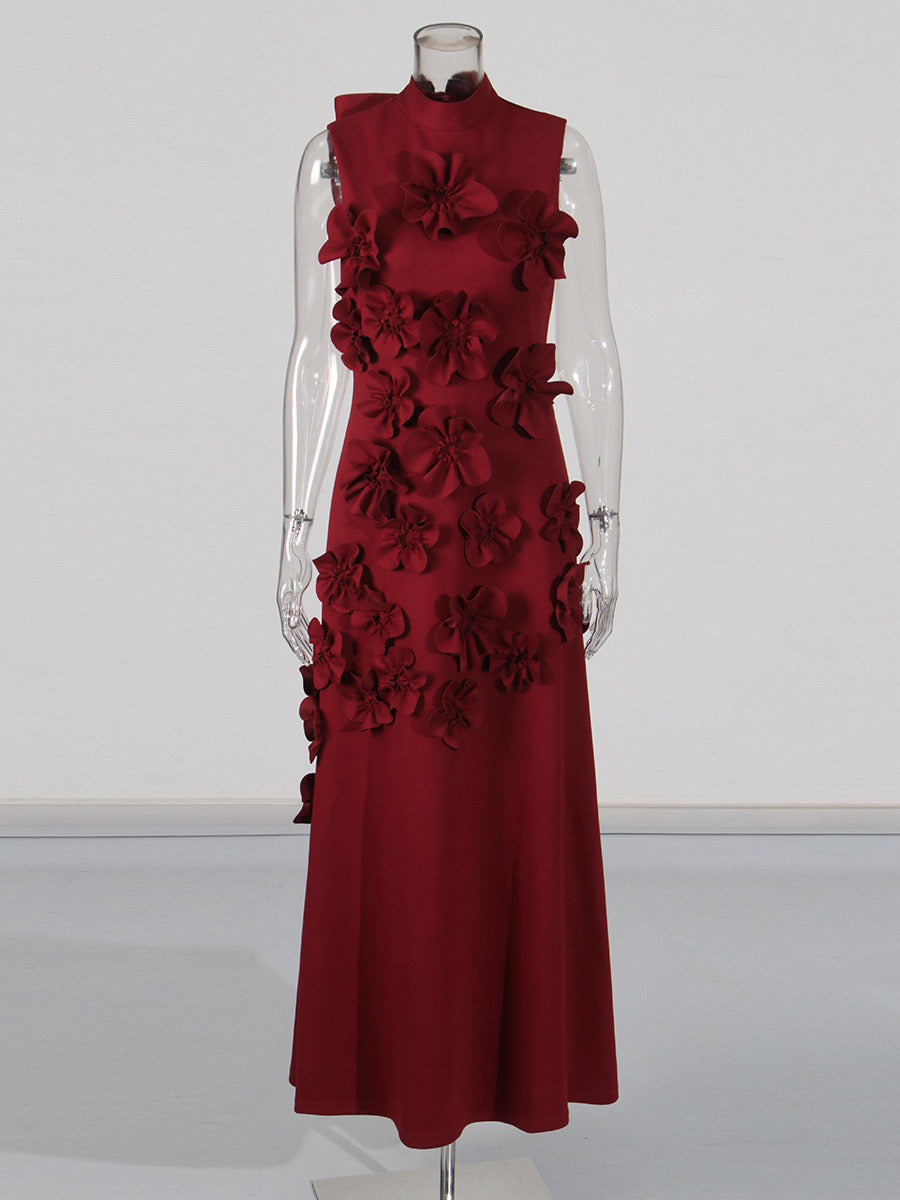 modesty RED FLOWER EMBELLISHED MAXI DRESS