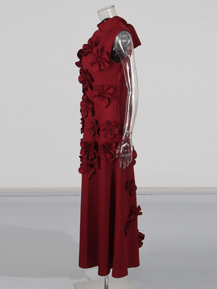 modesty RED FLOWER EMBELLISHED MAXI DRESS