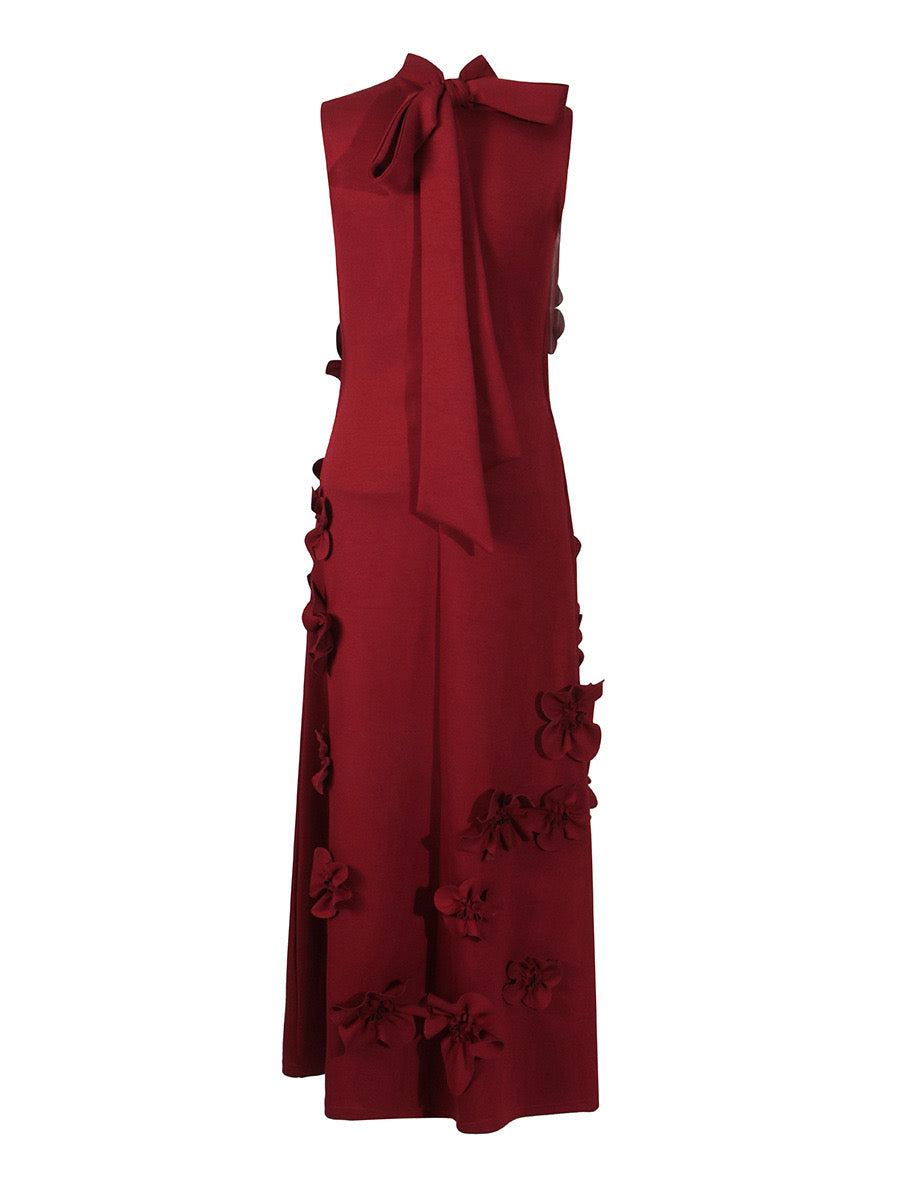 modesty RED FLOWER EMBELLISHED MAXI DRESS