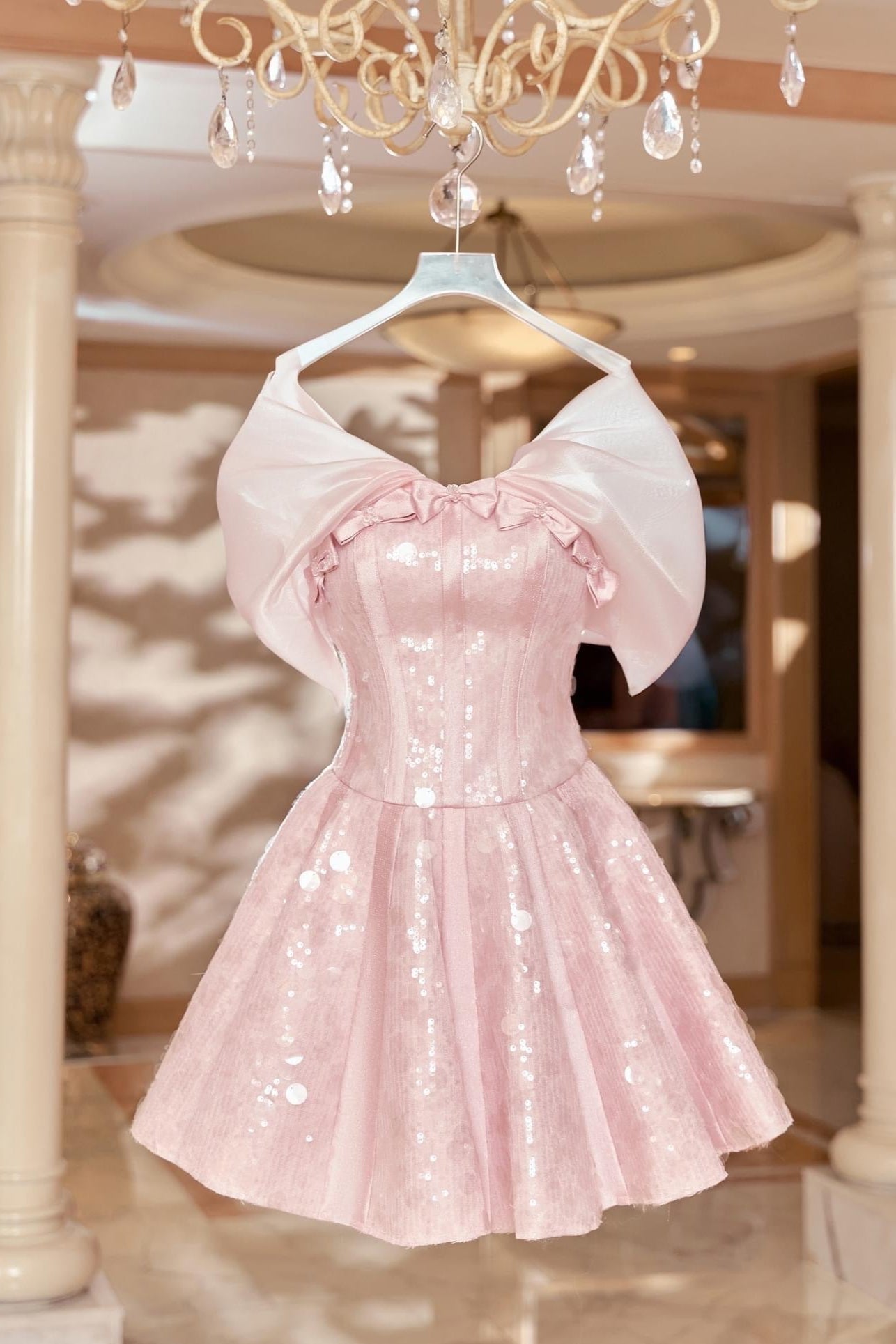 juliet STRAPLESS SEQUIN MINI DRESS IN PINK