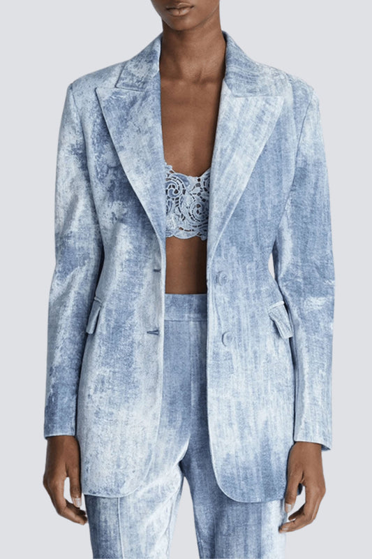 Ellalabel Isleta Print Blazer Two Piece Set - Blue - Crafted from High-quality Fabrication - Designed for Elegant Occasions.