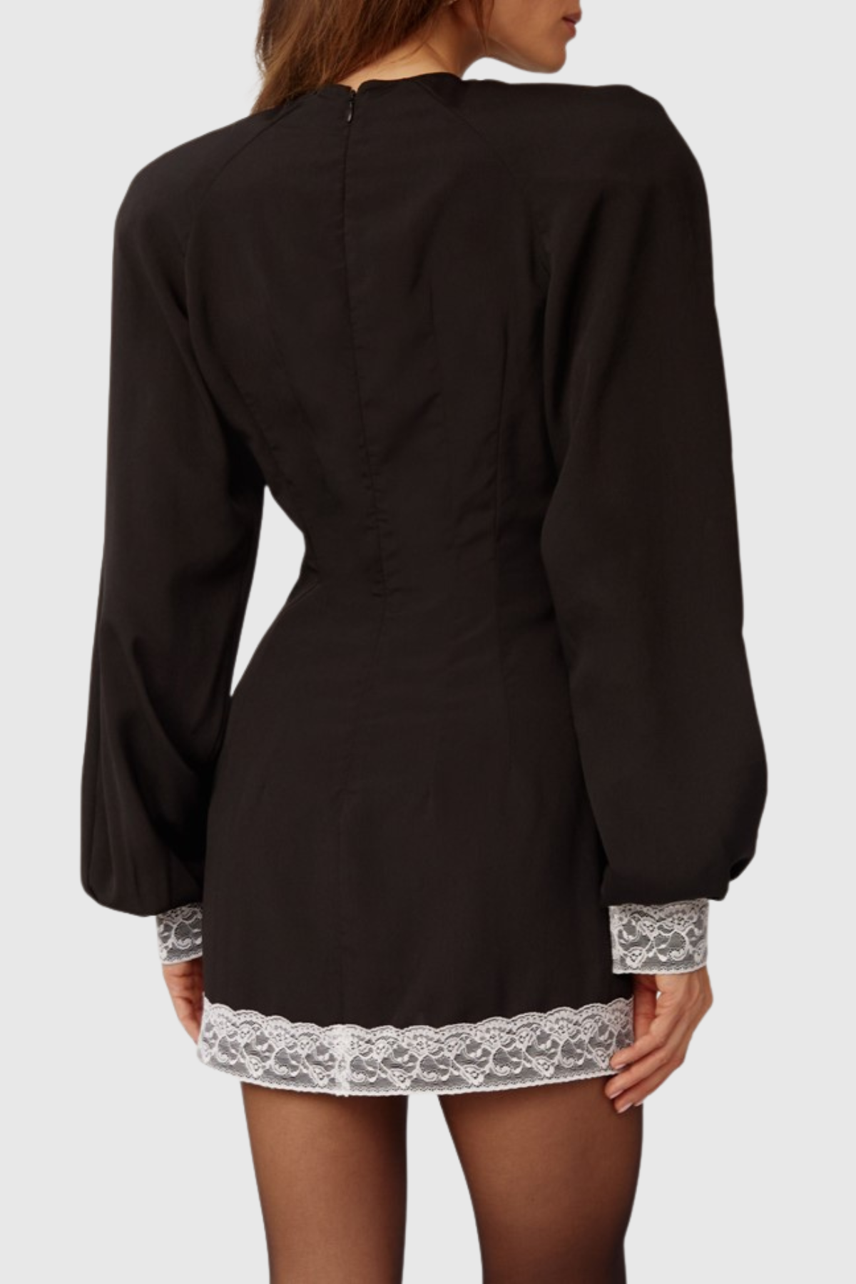 maureen Lace Contrast Satin Mini Dress in black