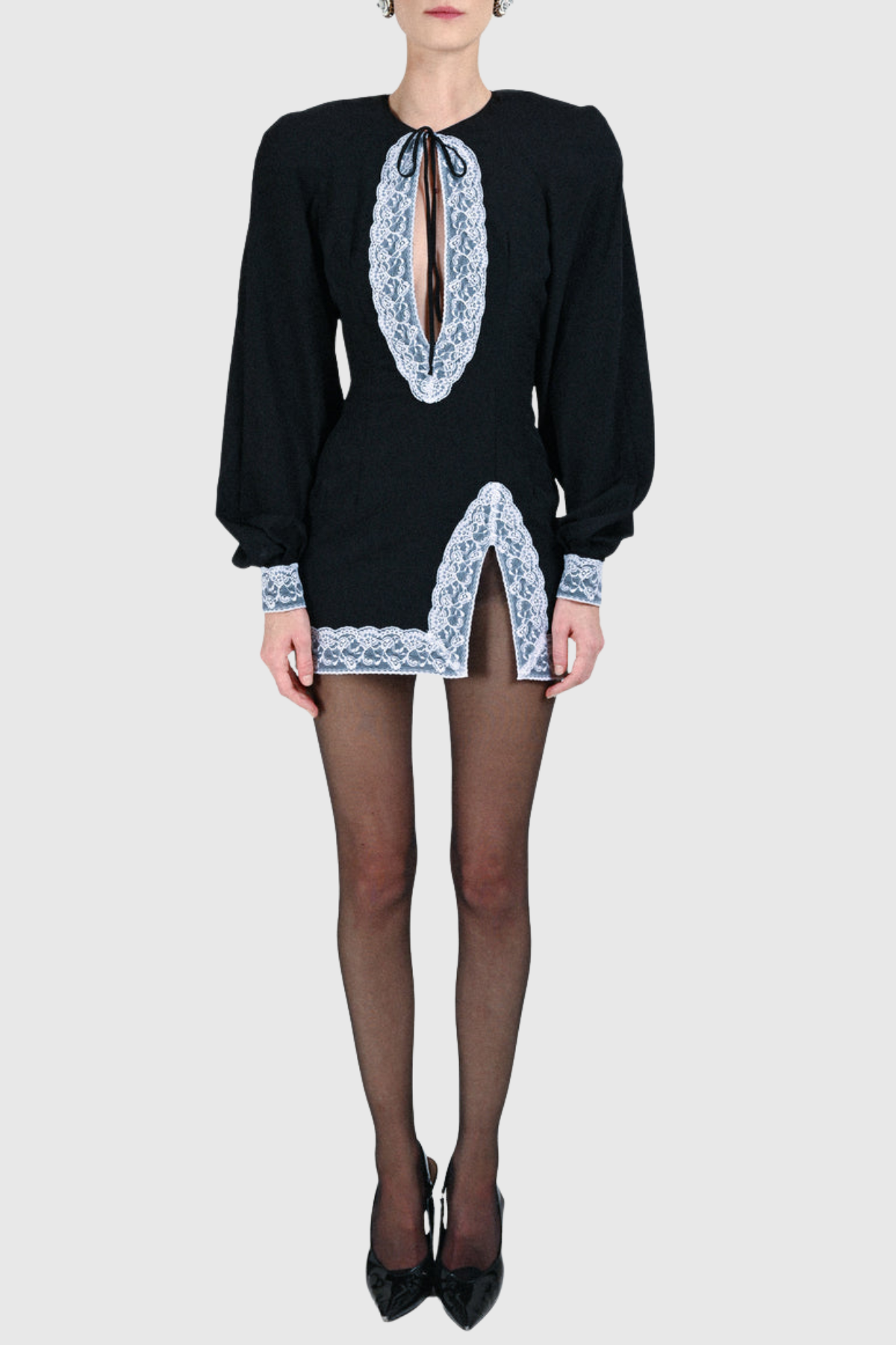 maureen Lace Contrast Satin Mini Dress in black