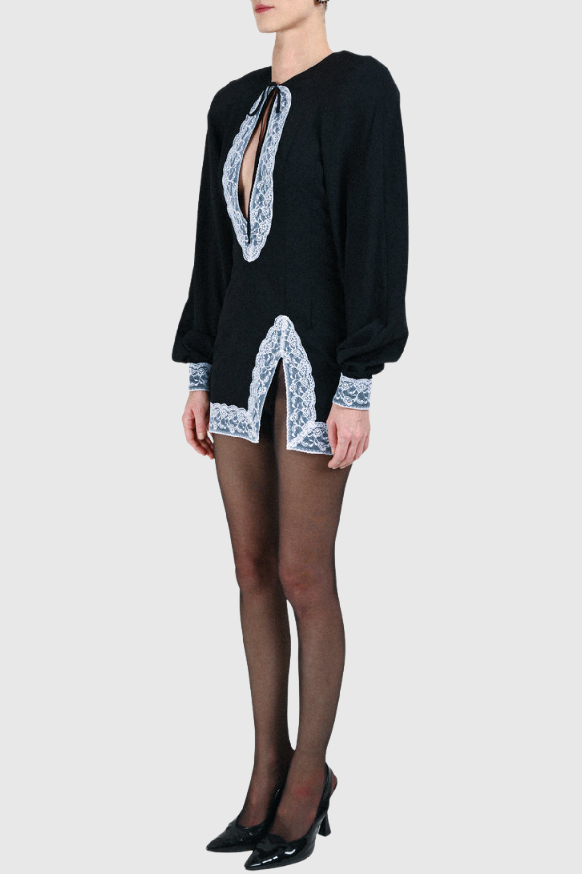 maureen Lace Contrast Satin Mini Dress in black