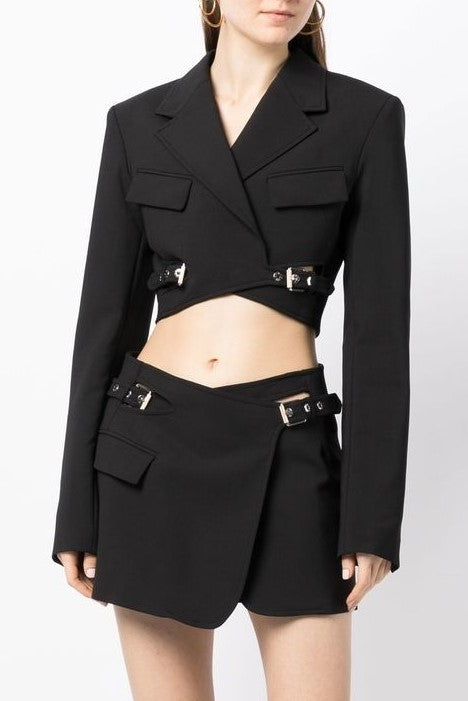 Ellalabel Jayla Cropped Cutout Blazer - Black - Crafted from High-quality Fabrication - Designed for Elegant Occasions.