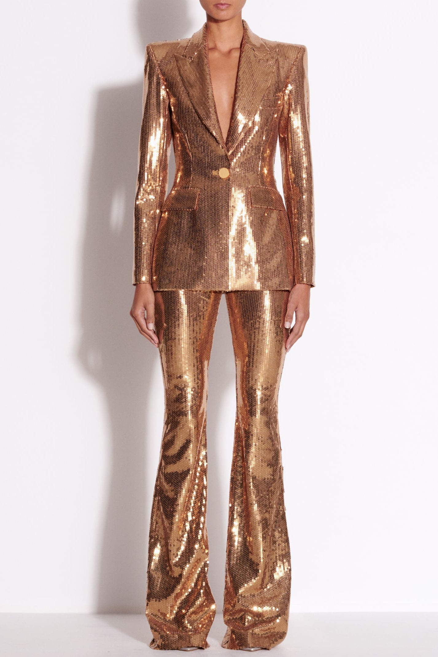 Joye Gold Sequin Blazer Two Piece Set - Stylish beautiful dress for special occasions | Buy Online
