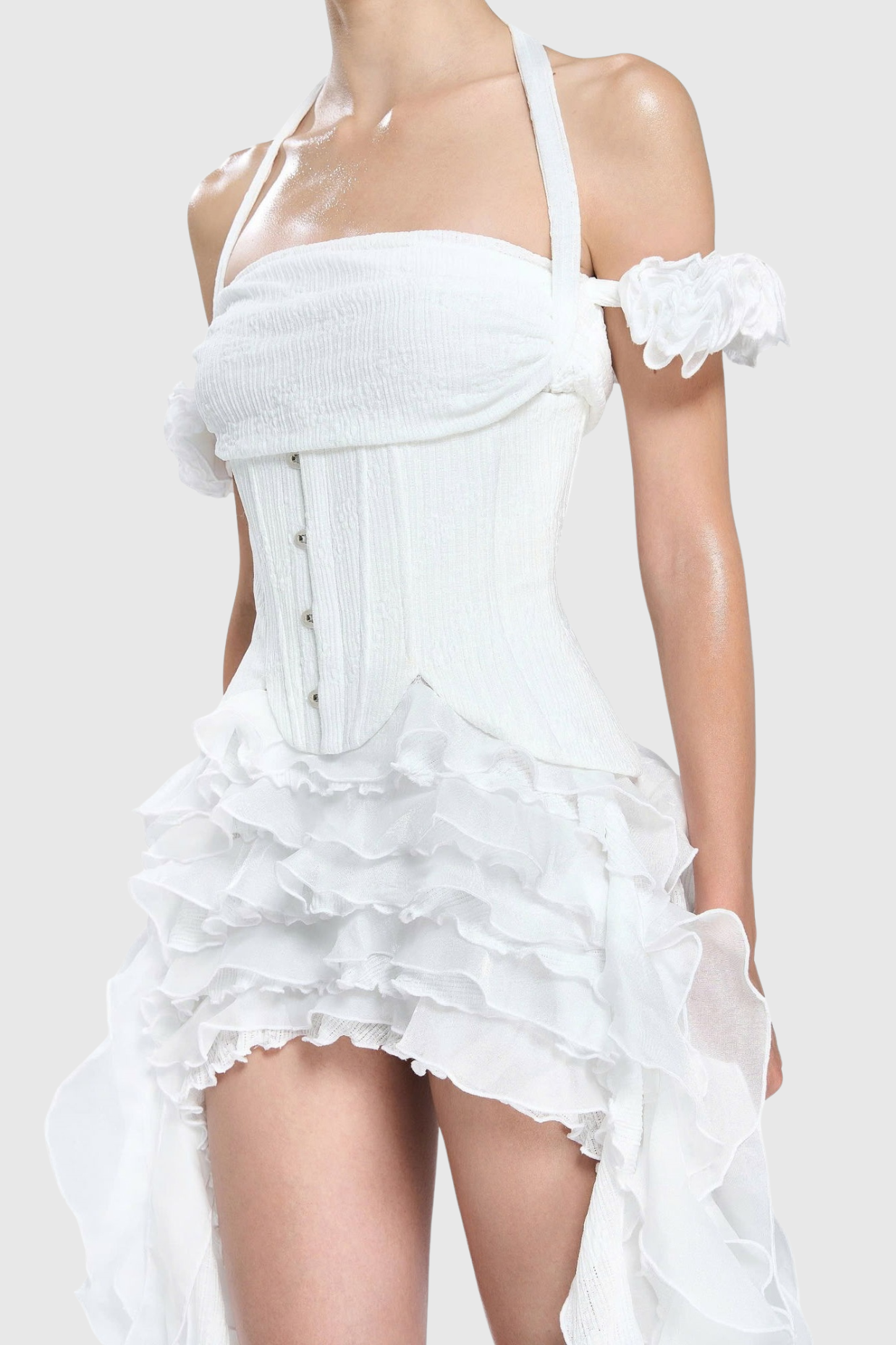 Shop  white dress - Perfect for special occasions | Juricn Halter Corset Ruffle Fringe Mini Dress - White